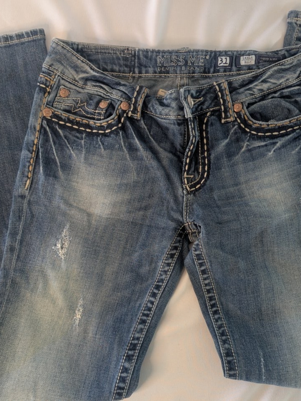 Miss Me Irene Women's Blue Distressed Denim Jeans Size 31